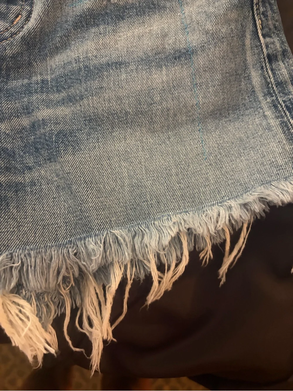 Moussy Frayed Hem Distressed Denim Shorts - Light Blue